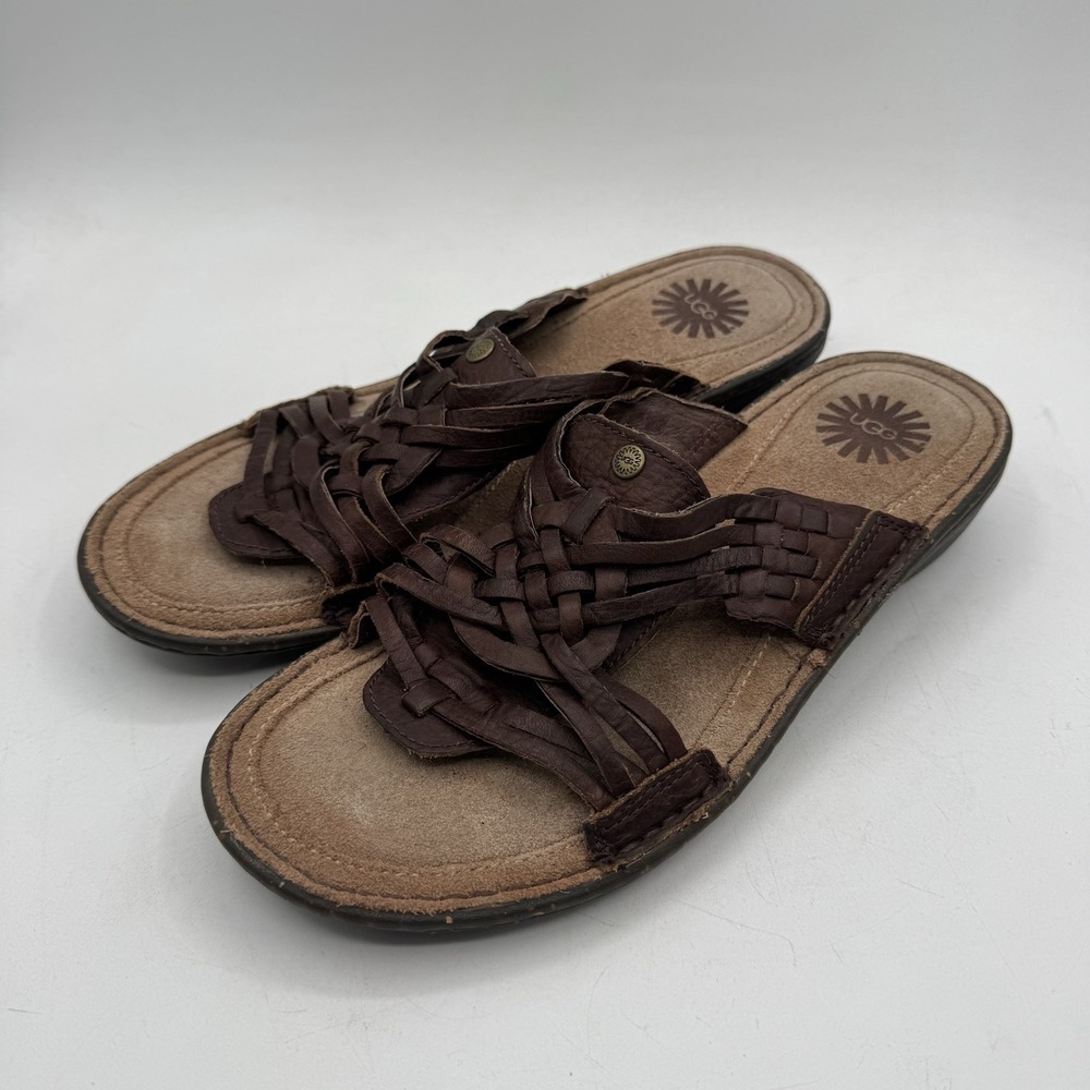 UGG Sandal Womens 9 Brown Keala Weaved Open Toe Slip On Casual Leather 1006539